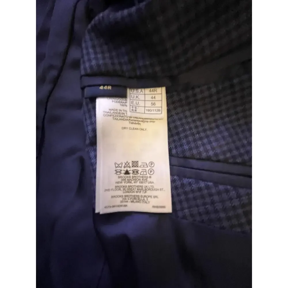 Brooks Brothers Blazer Mens 44R Blue Check Regent Fit Wool Sport Coat Reda Italy